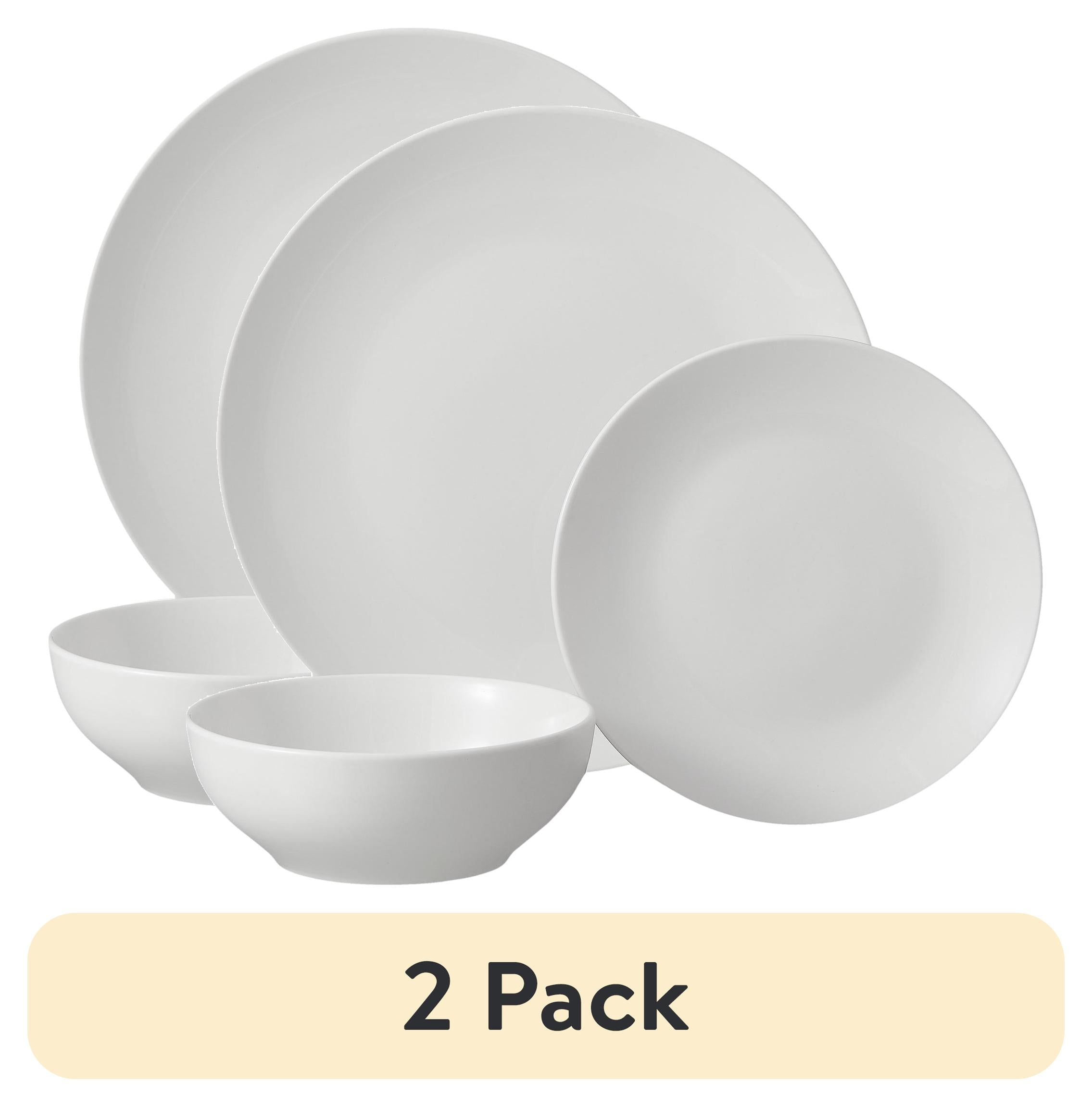(2 pack) Mainstays Glazed White Stoneware Dinnerware Set, 12-Pieces - Walmart.com