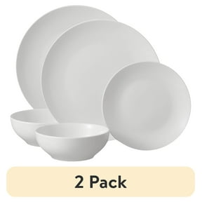 (2 pack) Mainstays Glazed White Stoneware Dinnerware Set, 12-Pieces