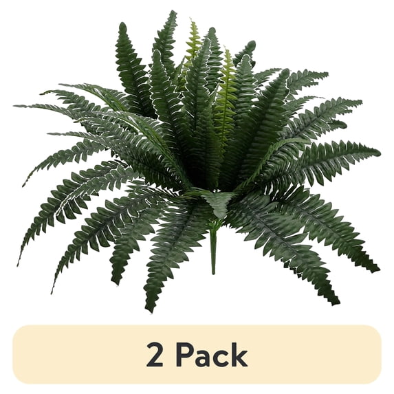 (2 pack) Mainstays Green Artificial Fern Bush, 21 Inch, Indoor Decorative Plant, Pot Not Included