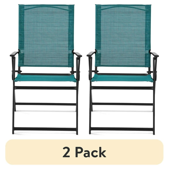 (2 pack) Mainstays Greyson Steel and Sling Folding Outdoor Patio Armchair - 2 Pack, Teal
