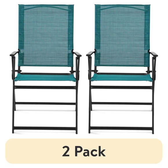 (2 pack) Mainstays Greyson Steel and Sling Folding Outdoor Patio Armchair - 2 Pack, Teal