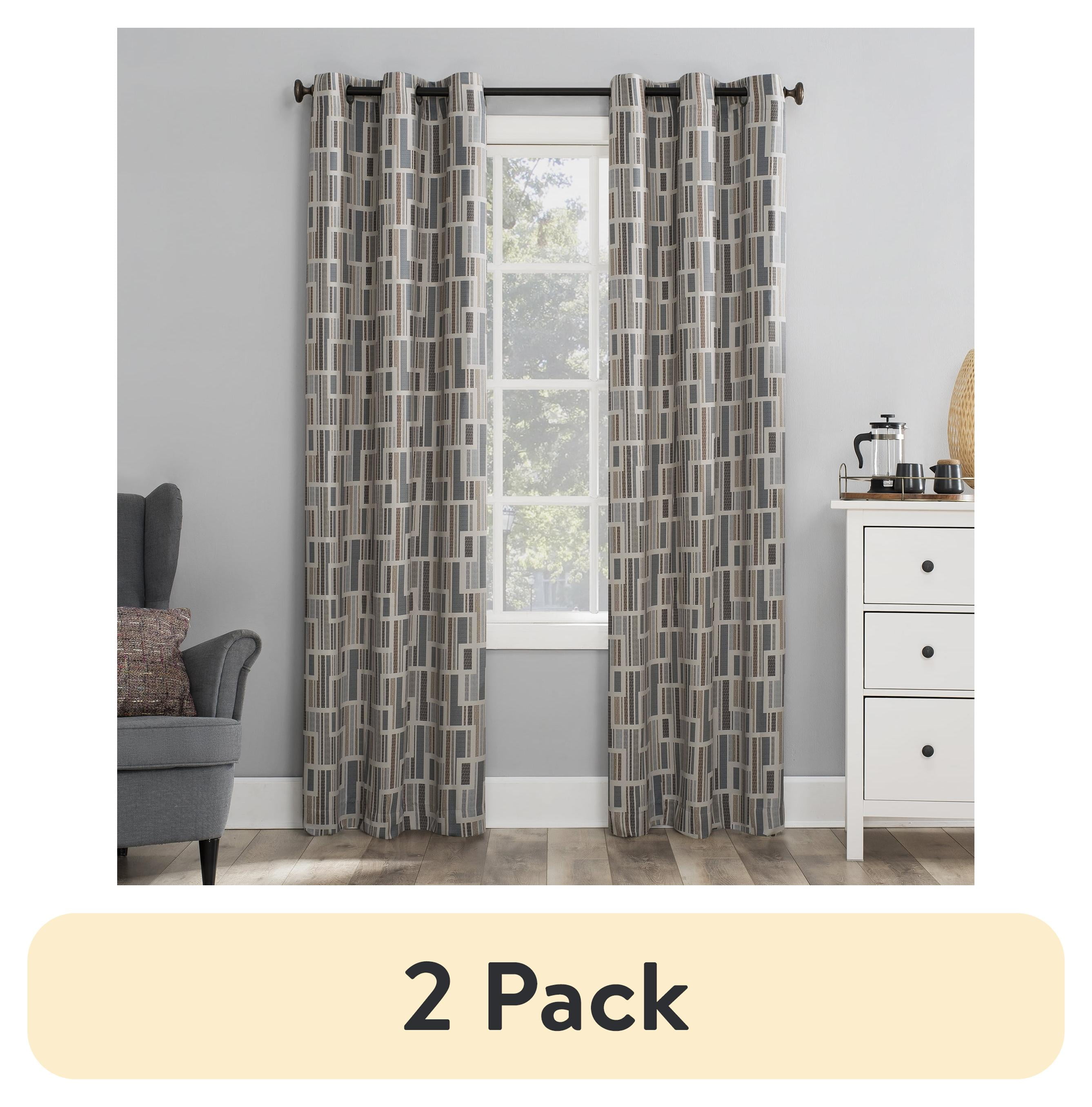 (2 pack) Mainstays Blackout Grommet Single Curtain Panel, 1 Panel, Beige Geometric, 40"W x 84"L