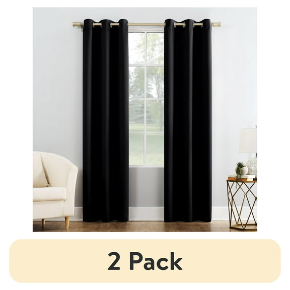(2 pack) Mainstays Blackout Grommet Single Curtain Panel, 1 Panel, Black, 40"W x 108"L