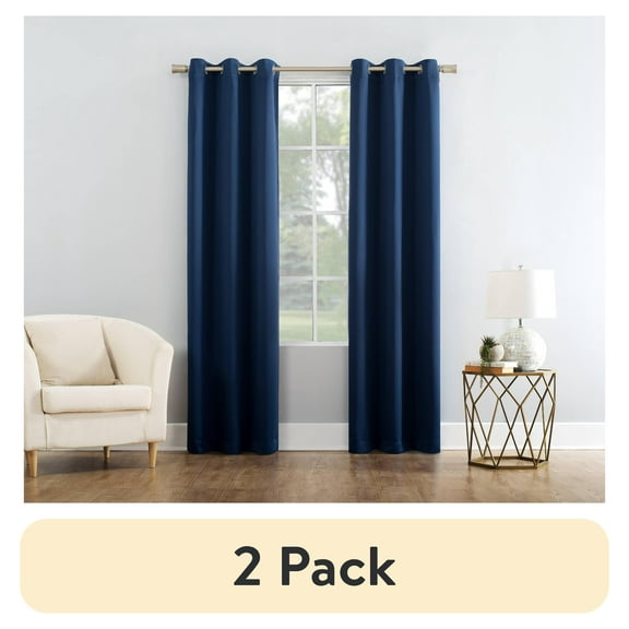 (2 pack) Mainstays Blackout Grommet Single Curtain Panel, 1 Panel, Blue, 40"W x 95"L