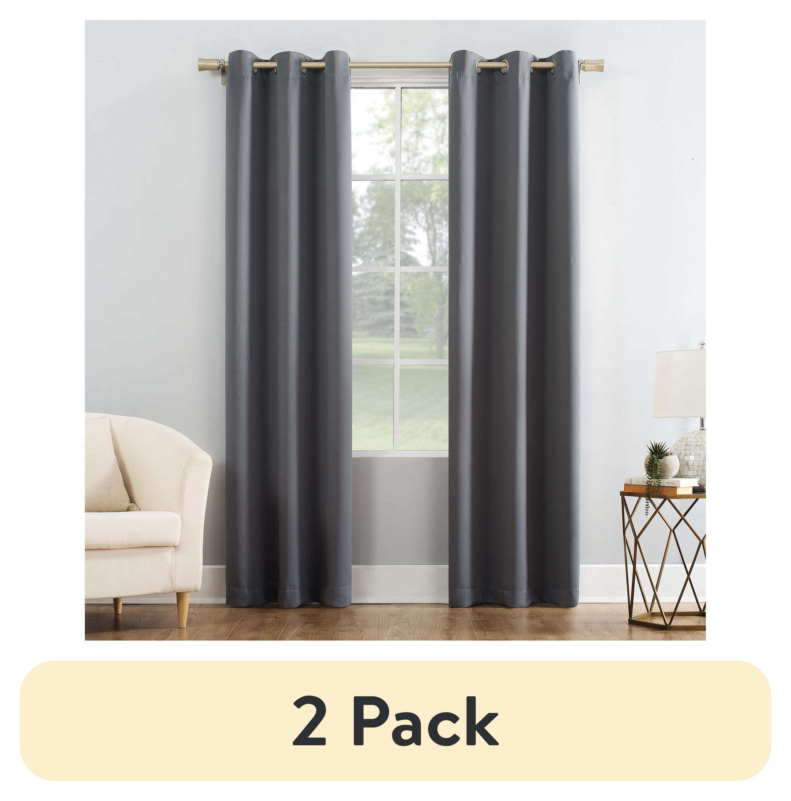 (2 pack) Mainstays Blackout Grommet Single Curtain Panel, Gray, 1 Panel, 40 in x 108 in