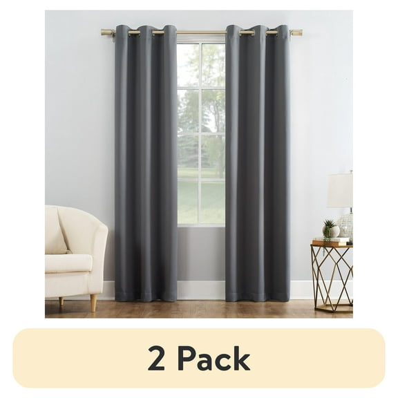 (2 pack) Mainstays Blackout Grommet Single Curtain Panel, 1 Panel, Gray, 40"W x 108"L