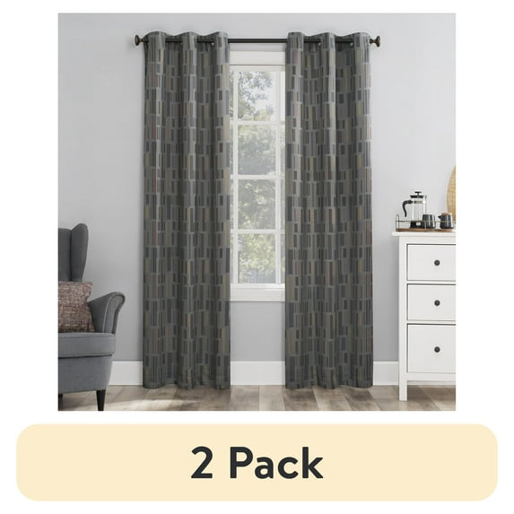 (2 pack) Mainstays Blackout Grommet Single Curtain Panel, 1 Panel, Gray Geometric, 40"W x 95"L