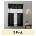 thumbnail image 1 of (2 pack) Mainstays Solid Semi Sheer Curtain Tier Pair and Valance Set, 3 Piece Ready Made Kitchen Curtains, Black, 54" W x 36" L, 1 of 9