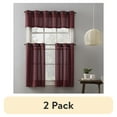 thumbnail image 1 of (2 pack) Mainstays Solid Semi Sheer Curtain Tier Pair and Valance Set, 3-Piece, Wine, 54" W x 36" L, 1 of 9