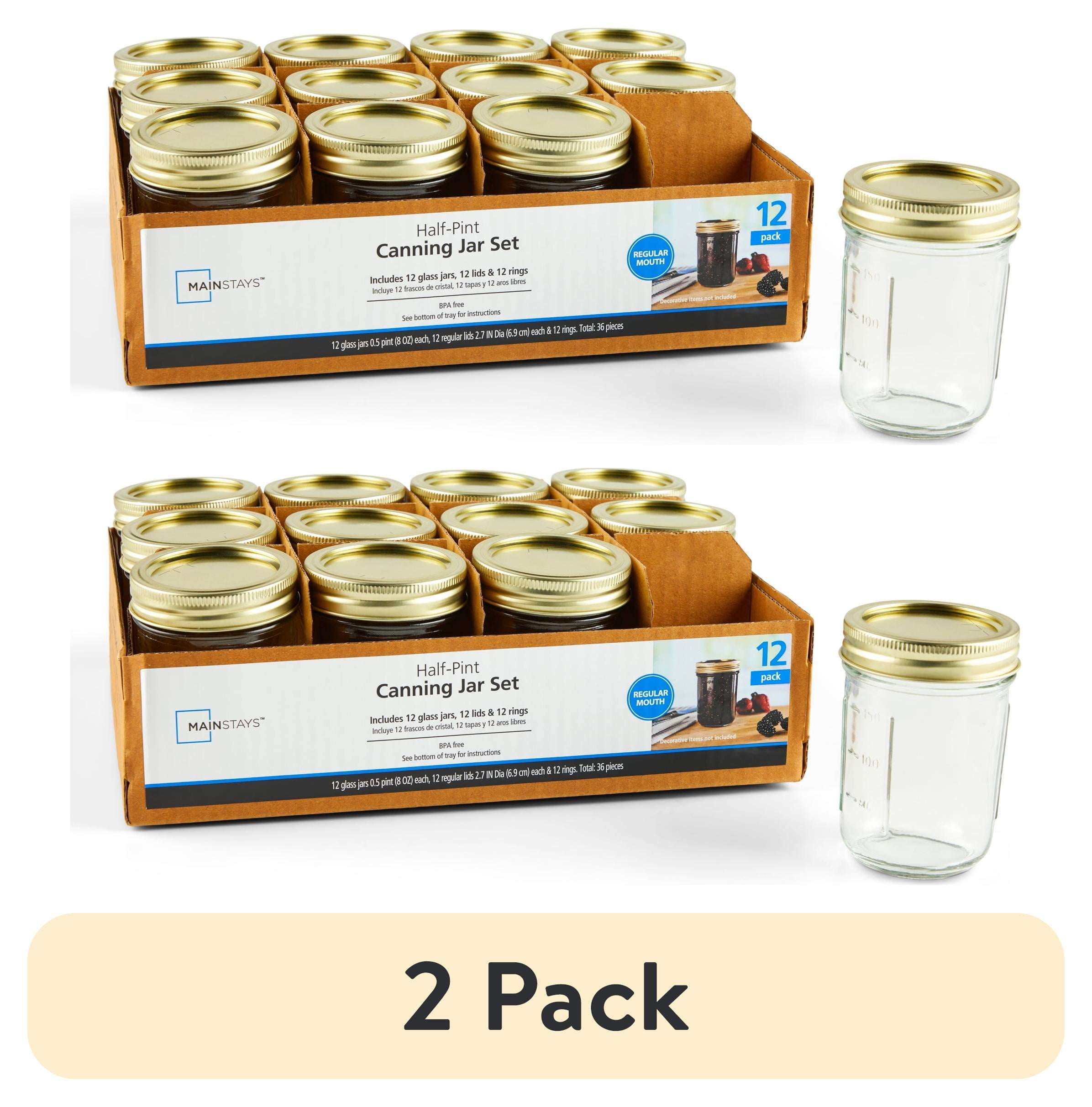(2 pack) Mainstays 8 oz Airtight Glass Regular Mouth Canning Jars (12 Count)
