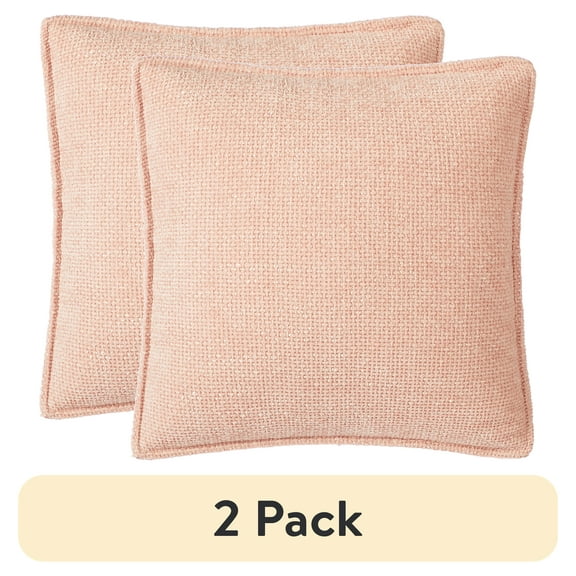 (2 pack) Mainstays Heather Basket Weave Chenille Decorative Pillow, Blush, 18" x 18"