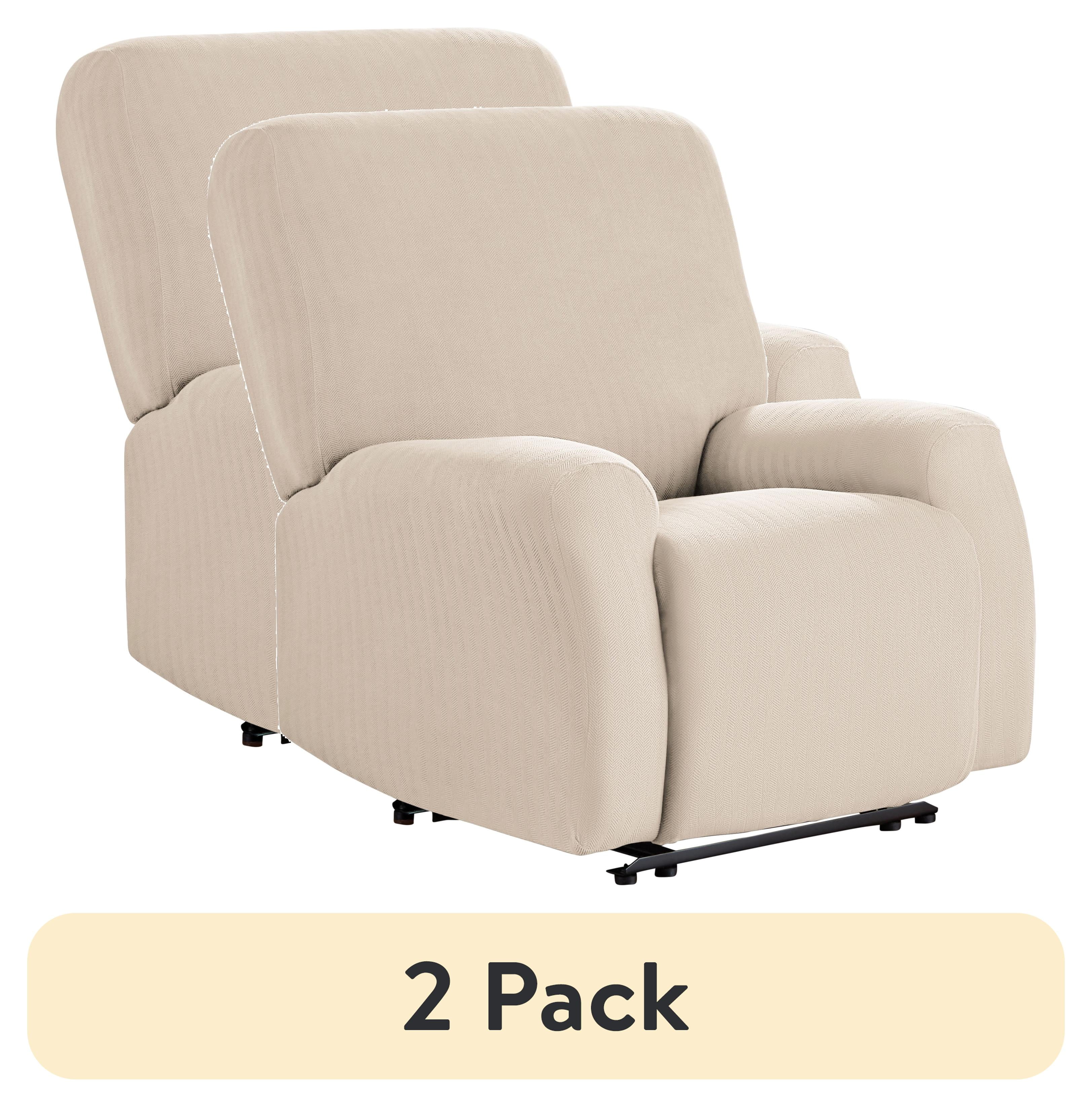 (2 pack) Mainstays Herringbone Stretch-to-Fit Fabric Recliner Slipcover, 4-Piece, Tan