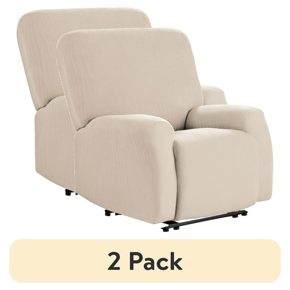 (2 pack) Mainstays Herringbone Stretch-to-Fit Fabric Recliner Slipcover, 4-Piece, Tan