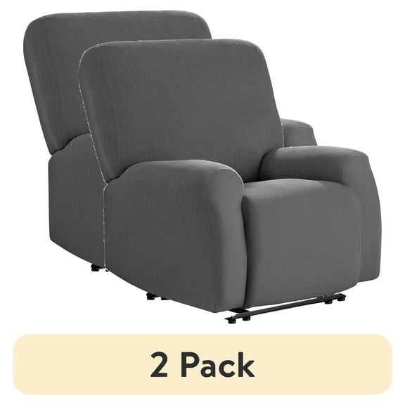 (2 pack) Mainstays Herringbone Stretch-to-Fit Fabric Recliner Slipcover, Stain Protection, 4-Piece, Charcoal