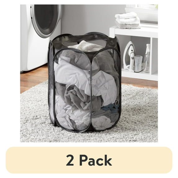 (2 pack) Mainstays Hexagon Pop-up Mesh Laundry Hamper, Black
