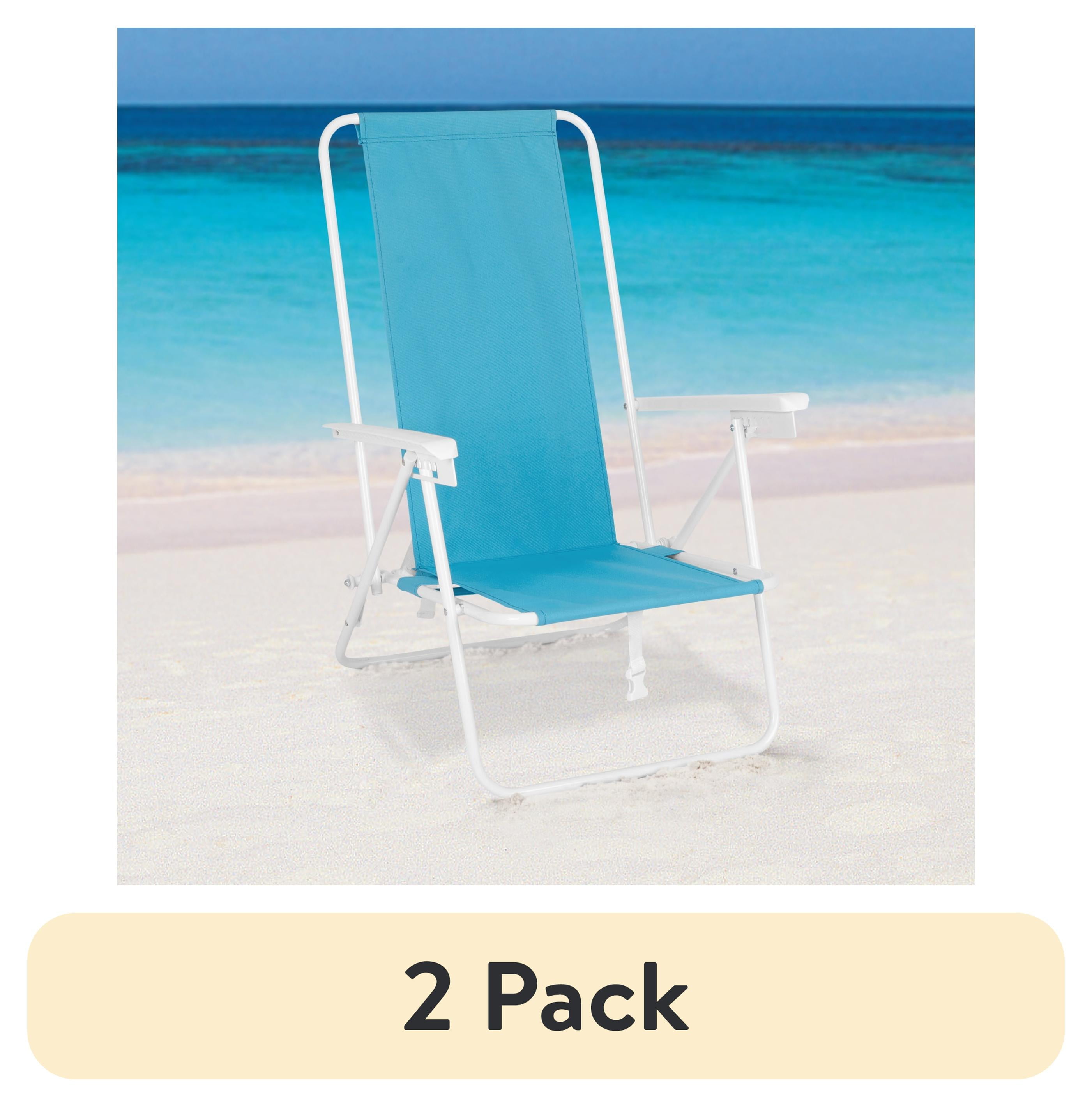 (2 pack) Mainstays High Back Reclining Backpack Beach Chair, Teal