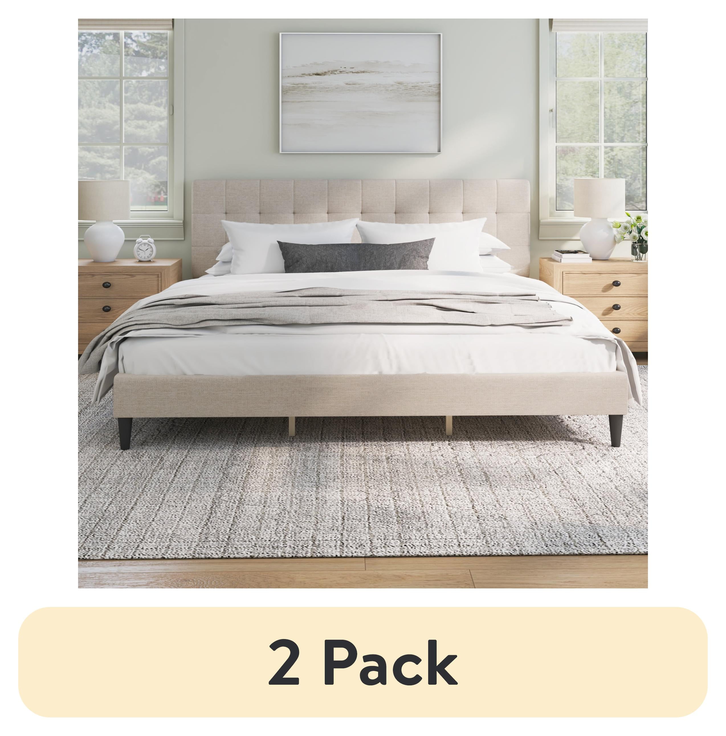 (2 pack) Mainstays Hillside King Platform Bed with Square Tufted Adjustable Headboard, Ivory Fabric
