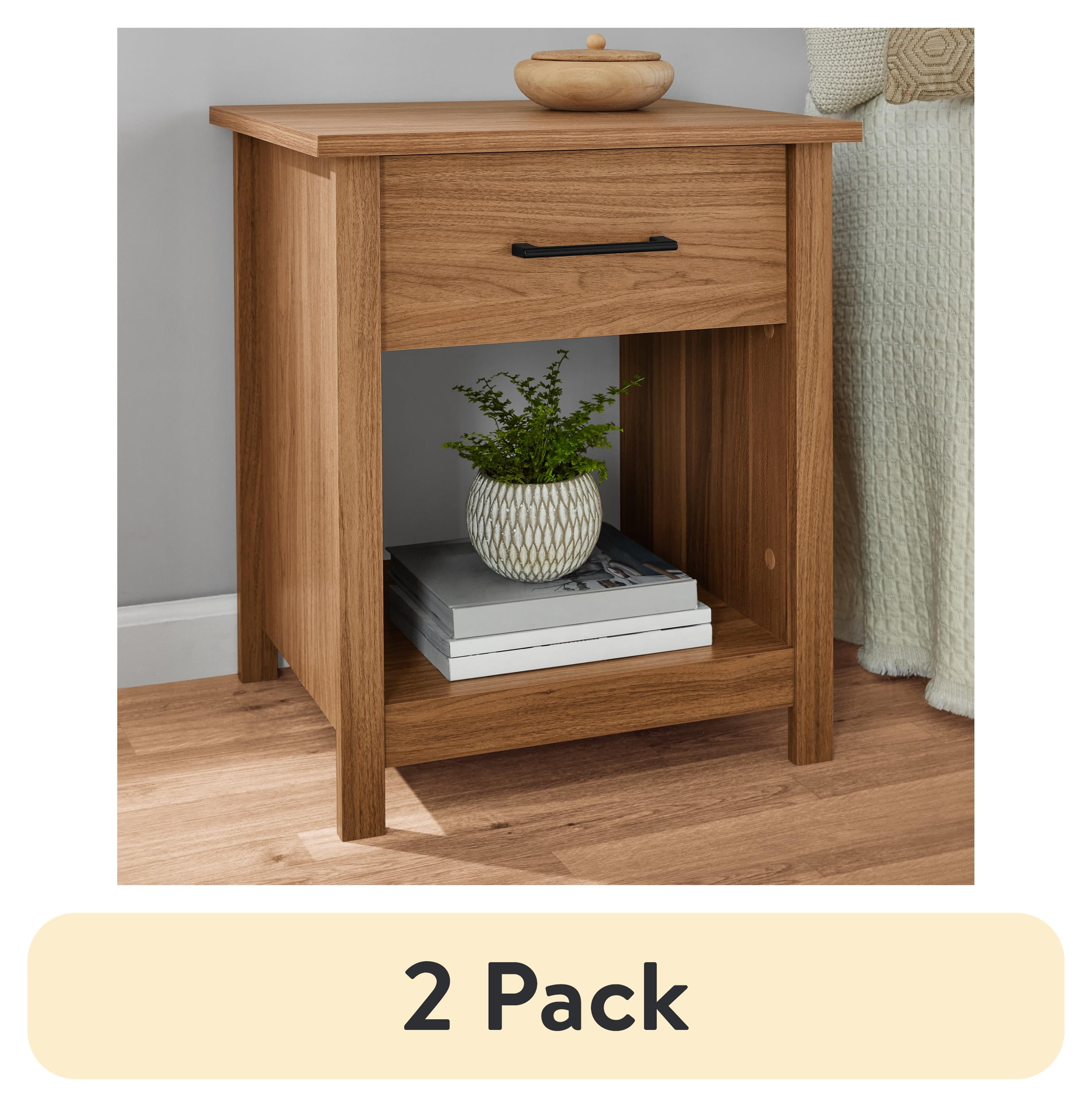 (2 pack) Mainstays Hillside Nightstand with 1 Drawer and Open Storage, Warm Walnut Finish