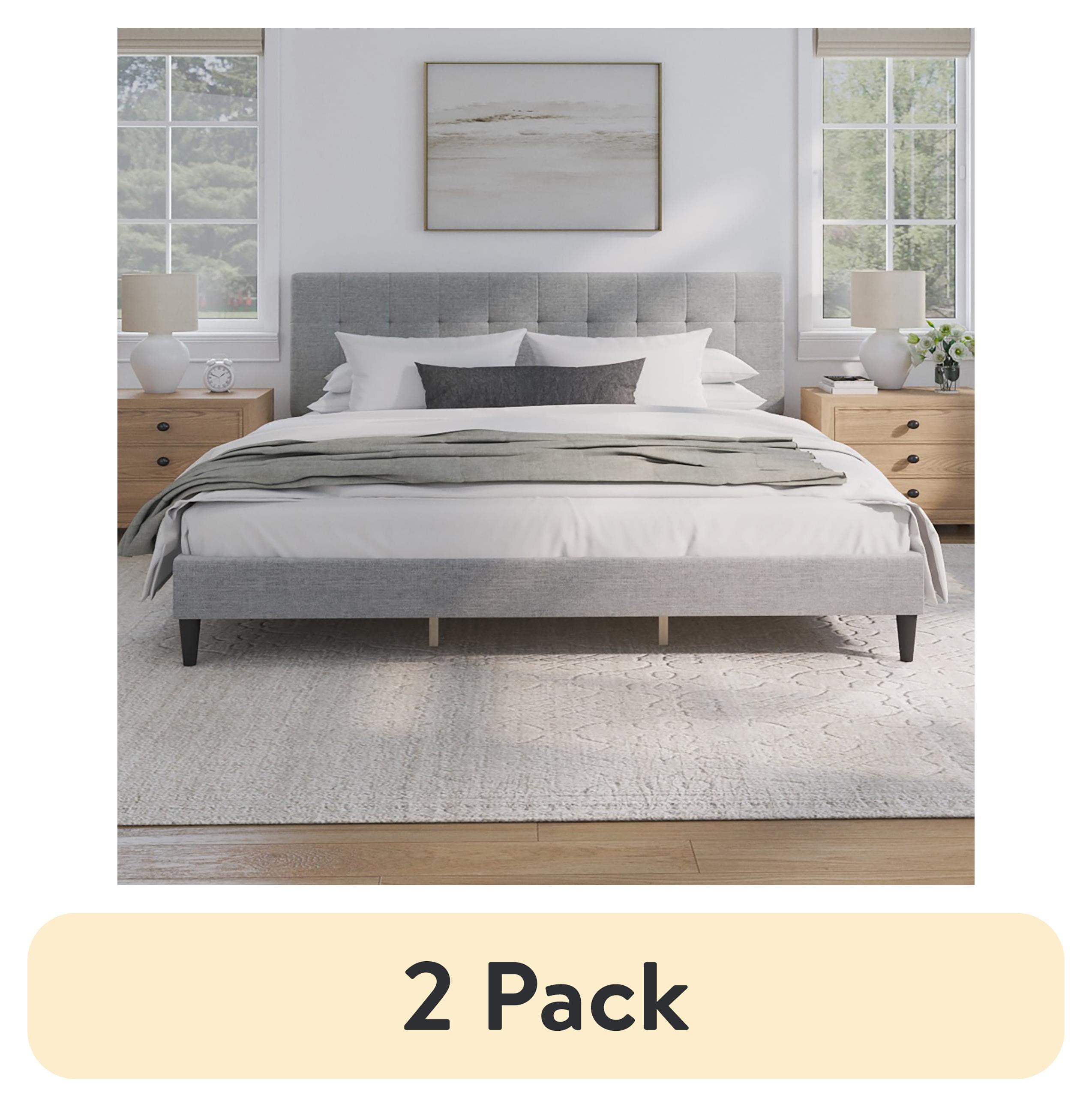 (2 pack) Mainstays Hillside Square Tufted Upholstered King Platform Bed, Light Gray Fabric