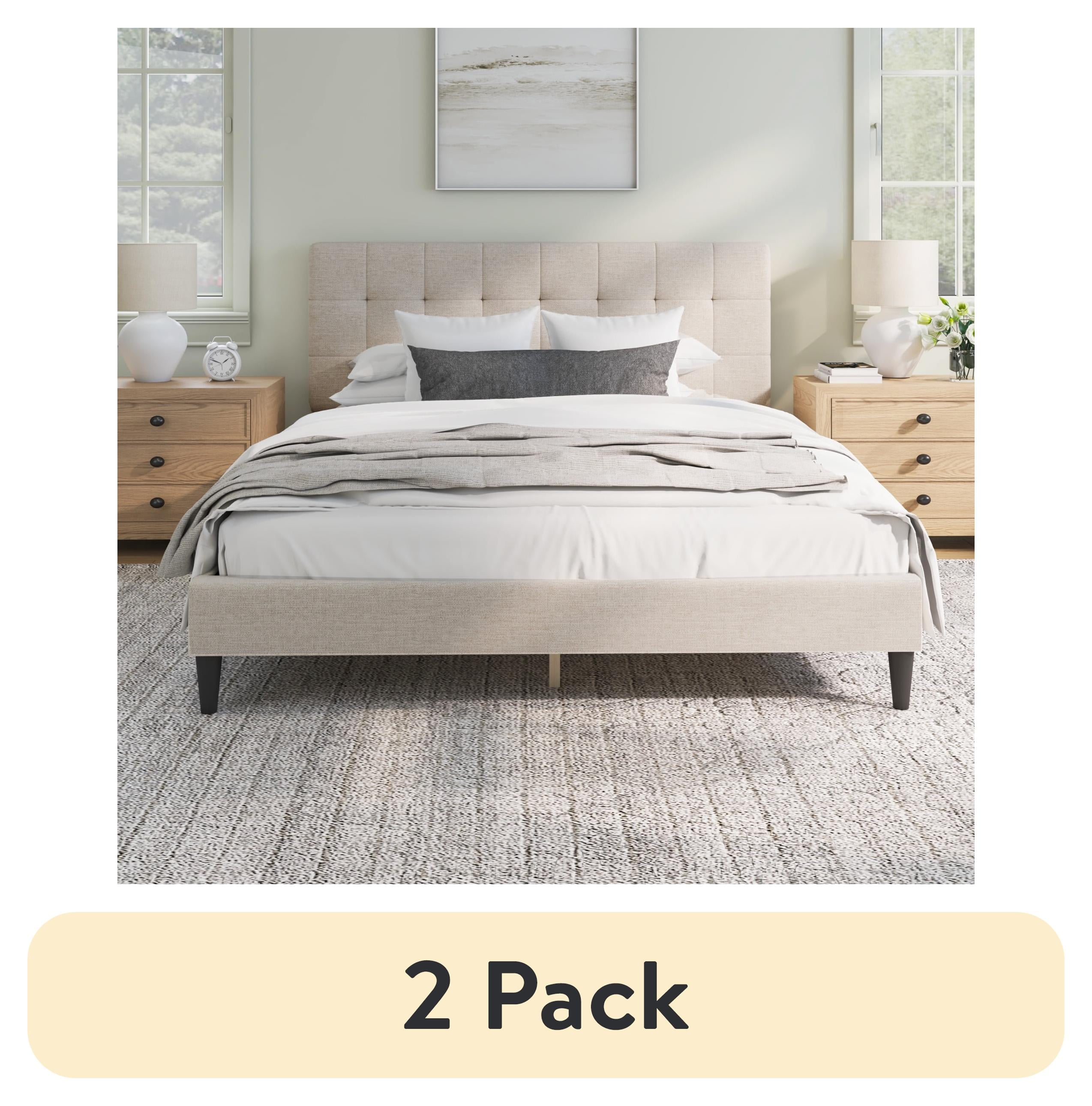 (2 pack) Mainstays Hillside Square Tufted Upholstered Queen Platform Bed, Ivory Fabric