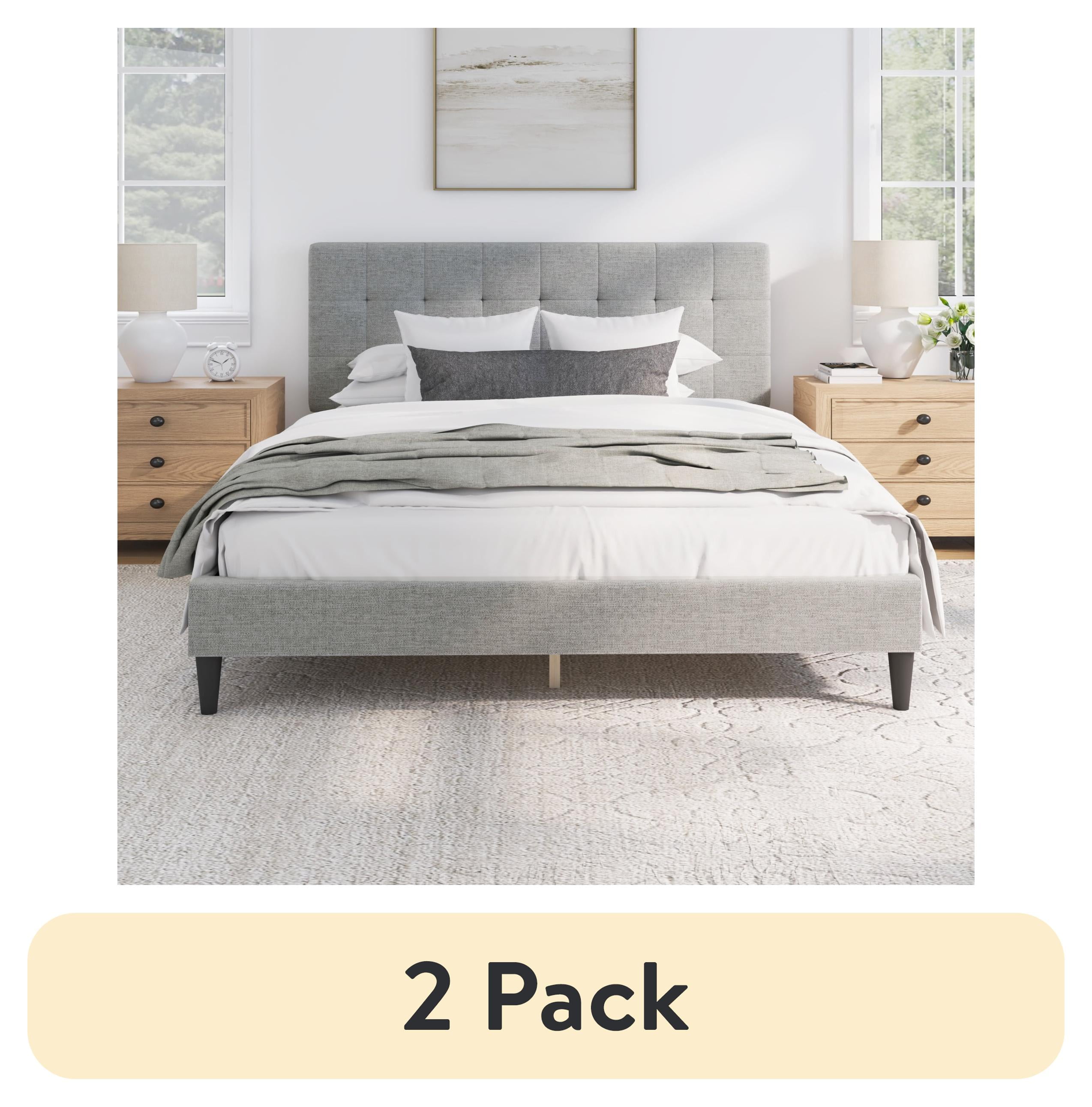 (2 pack) Mainstays Hillside Square Tufted Upholstered Queen Platform Bed, Light Gray Fabric