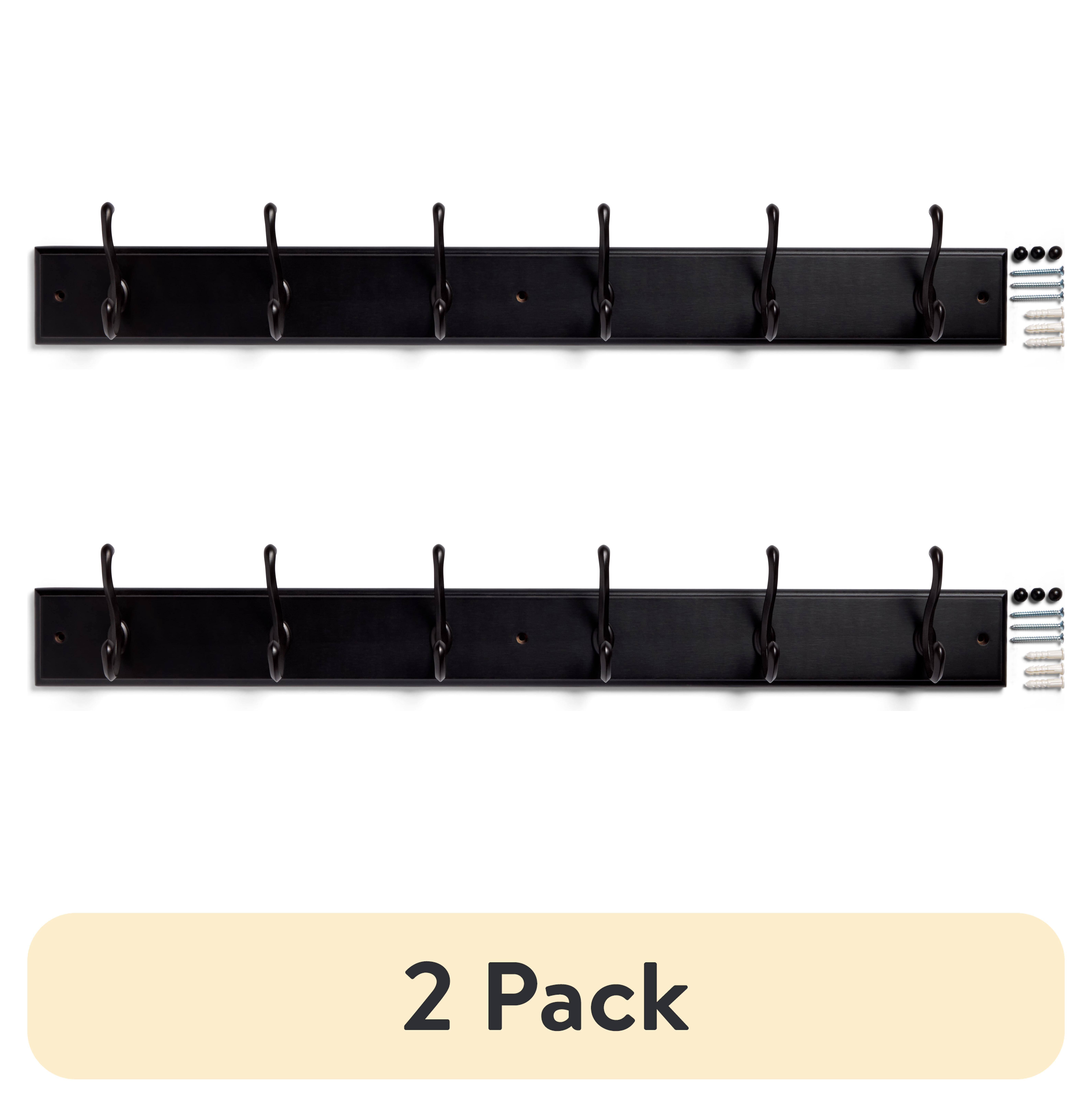 (2 pack) Mainstays Espresso Black 27 inch Hook Board with 6 Oil-Rubbed Bronze Double Hooks for Coats, Bags, Leashes, Keys, Towels, 45 lbs Capacity, 1 Pc
