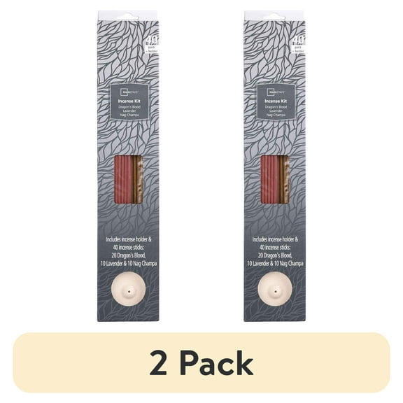 (2 pack) Mainstays Incense Kit, Dragon's Blood, Lavender, Nag Champa Fragrances (Grey), 40 Pack with Holder