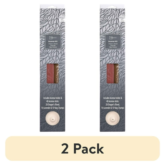(2 pack) Mainstays Incense Kit, Dragon's Blood, Lavender, Nag Champa Fragrances (Grey), 40 Pack with Holder