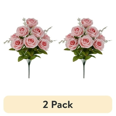 (2 pack) Mainstays Indoor Artificial Flower Rose Bush, Pink Color, Assembled Height 17.5"