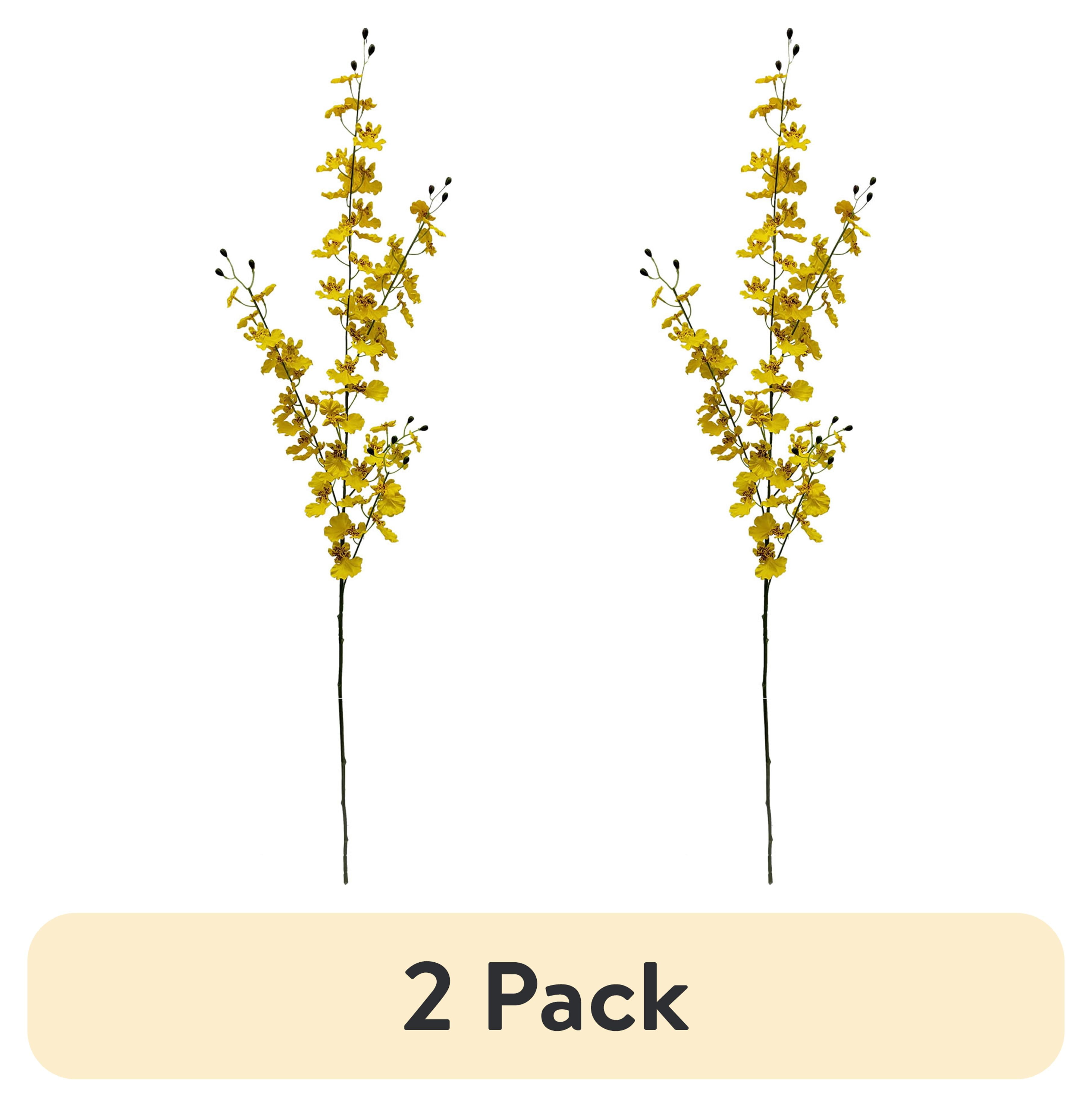 (2 pack) Mainstays Indoor Artificial Orchid Long Stem, Yellow Color. Assembled Product Height 40".