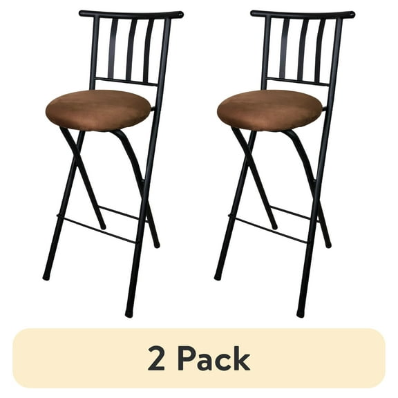 (2 pack) Mainstays Indoor Metal Folding Stool with Slat Back and Microfiber Seat