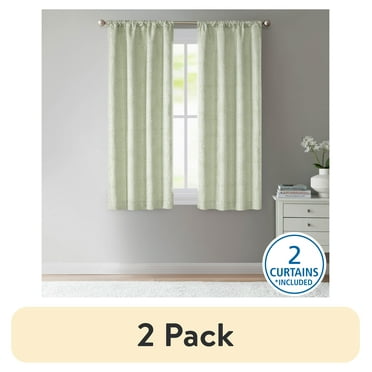 (2 pack) Mainstays Jacquard Blackout Curtain Panel Pair, Green Botancial, 37" W x 63" L