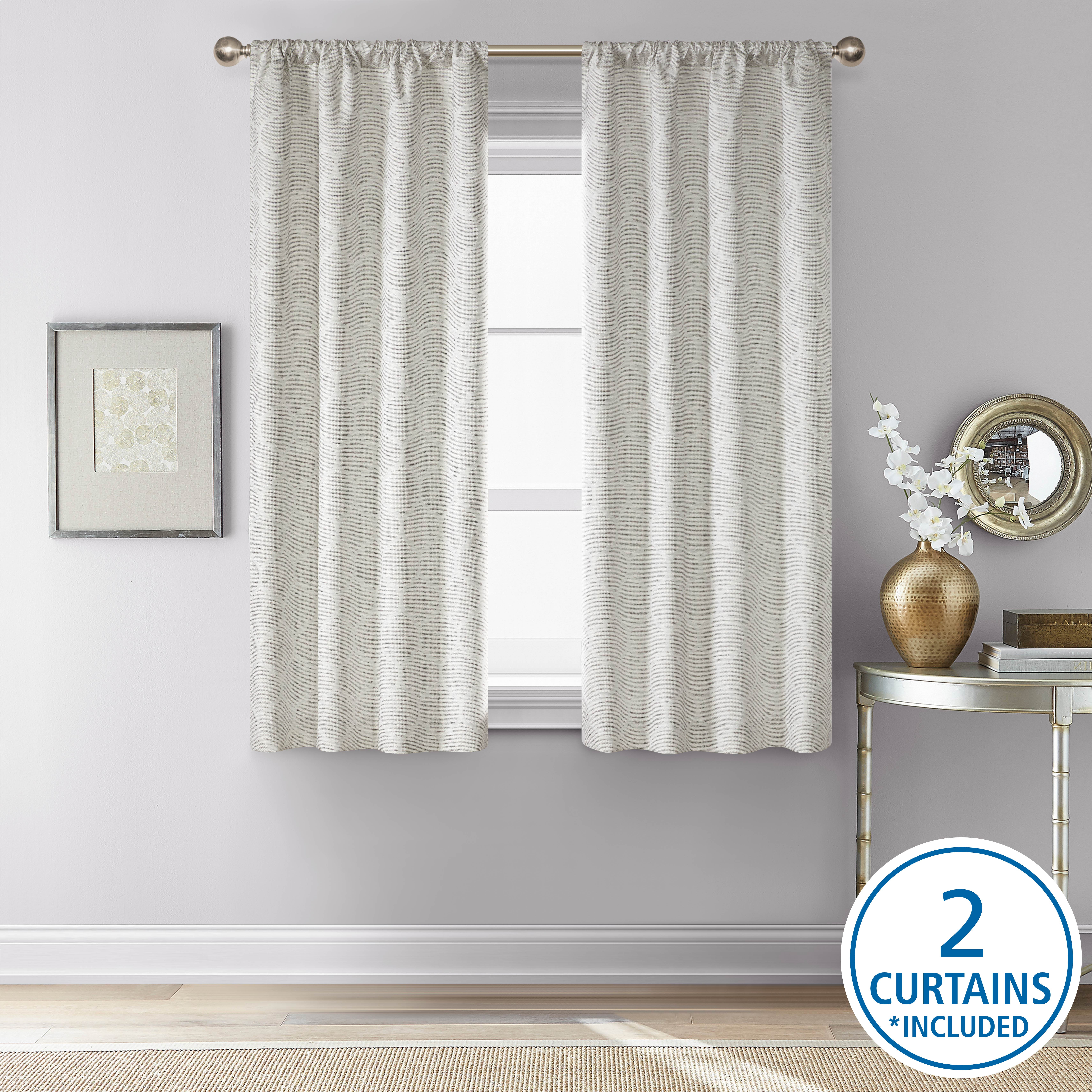 (2 pack) Mainstays Jacquard Blackout Panel Pair, Set of 2 Curtains, Grey Lattice, 37" W x 63" L
