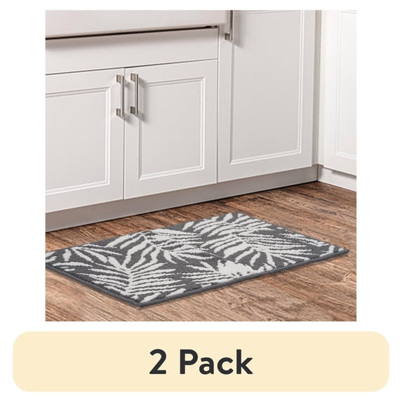 (2 pack) Mainstays Jacquard High Low Loop Kitchen Mat 18"x 27" Gray & Arctic White