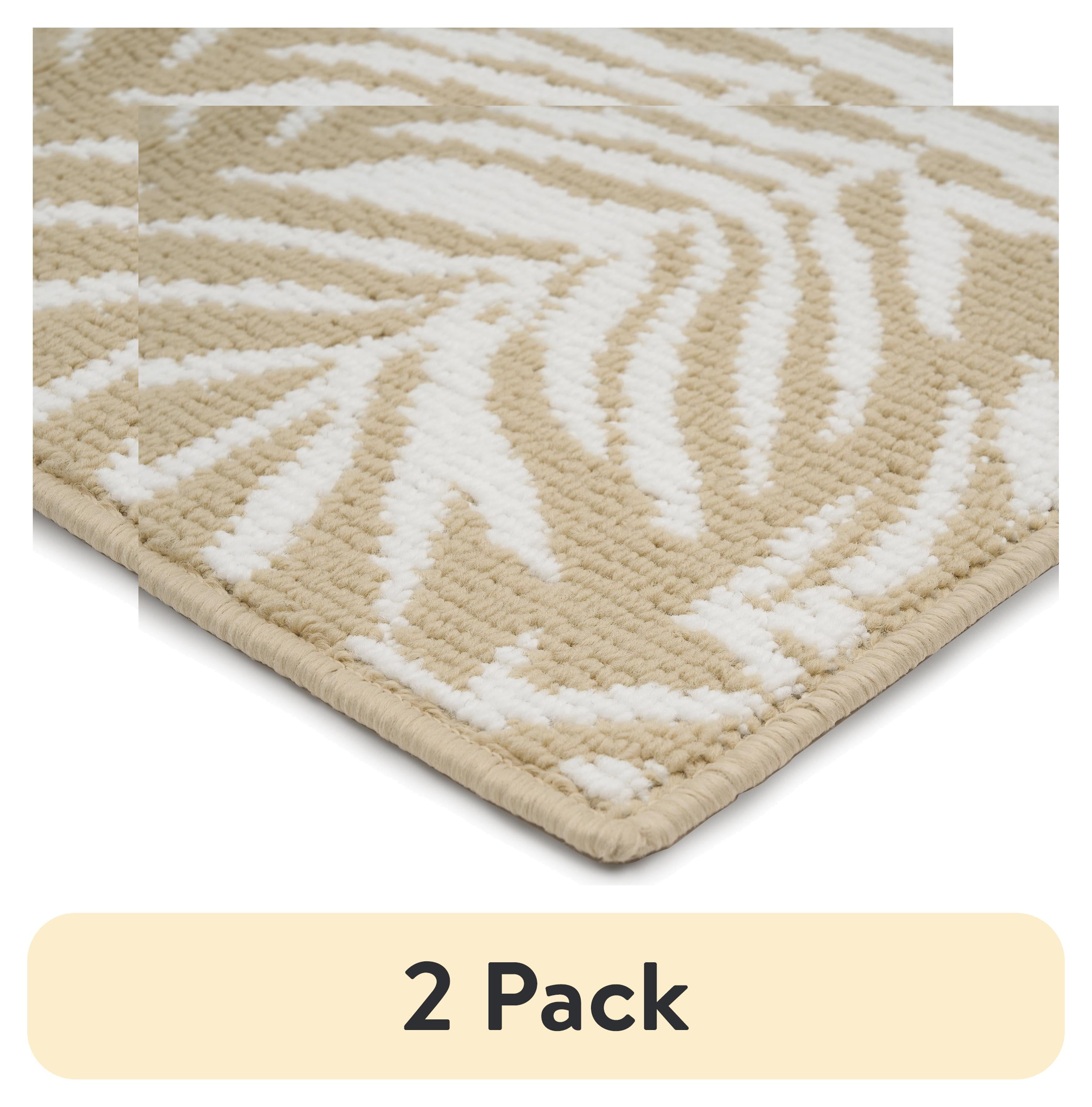 (2 pack) Mainstays Jacquard High Low Loop Kitchen Mat 18"x 27" Papyrus Beige & Arctic White