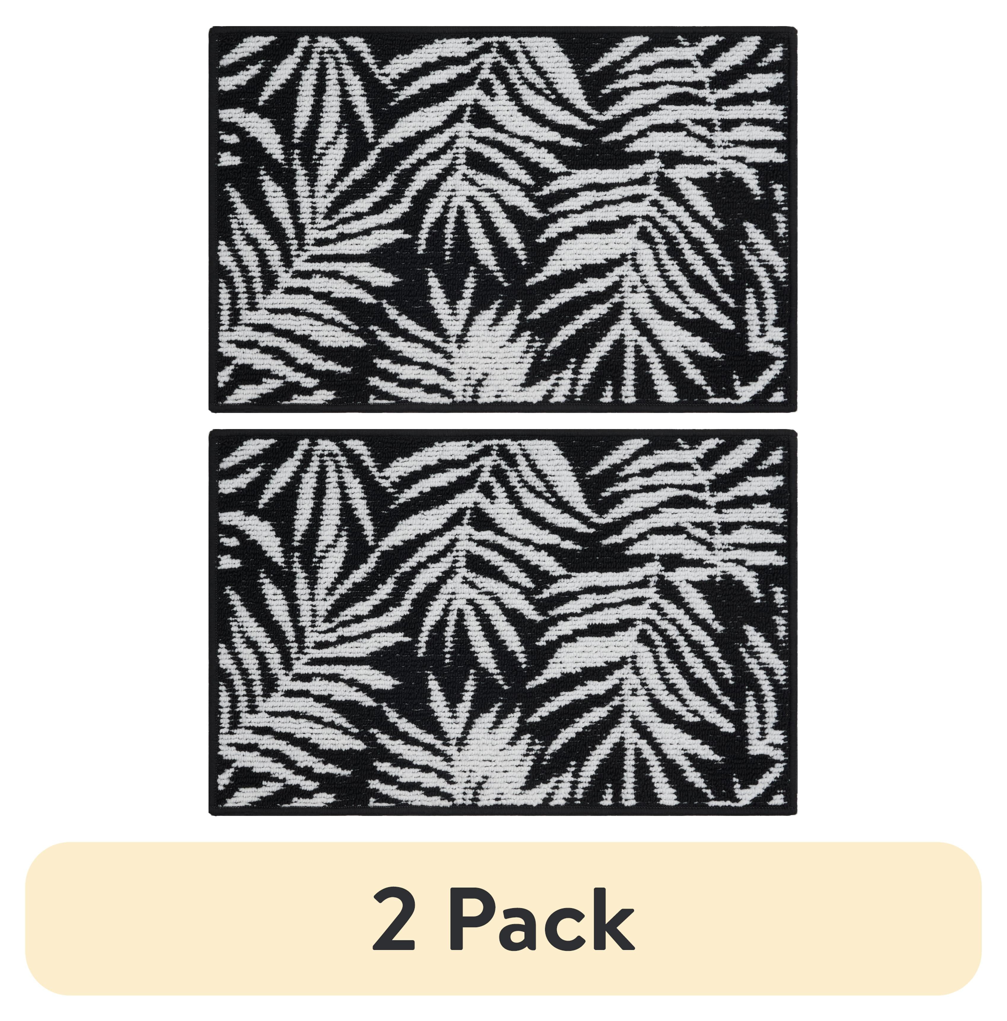 (2 pack) Mainstays Jacquard High Low Loop Kitchen Mat 18"x 27" Rich Black & Arctic White
