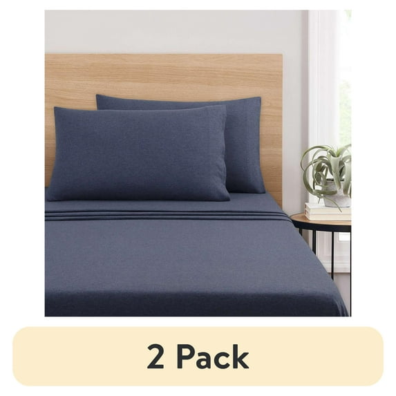 (2 pack) Mainstays Jersey Cotton Poly Sheet Set, Blue Cove, Queen, 3 Pieces