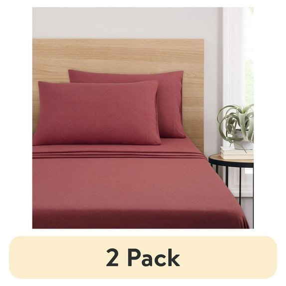 (2 pack) Mainstays Jersey Cotton Poly Sheet Set, Red Sedona, Full, 4 Pieces
