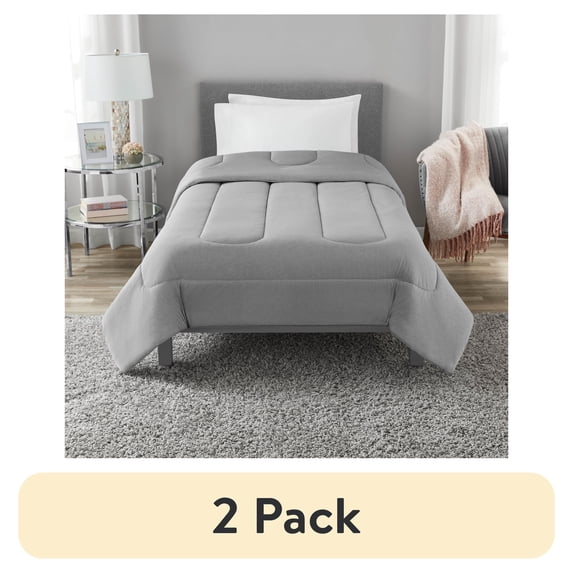 (2 pack) Mainstays Jersey Knit Comforter, Twin/Twin XL, Light Gray, All Ages, All-Season