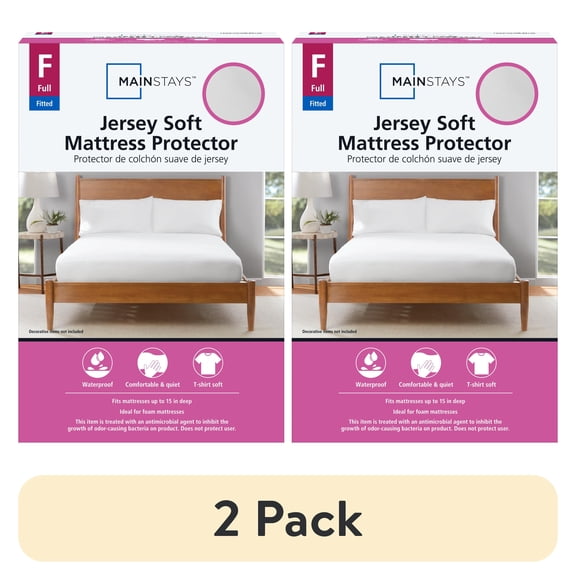 (2 pack) Mainstays Jersey Soft Fitted Mattress Cover Protector, Full - Waterproof, Antimicrobial