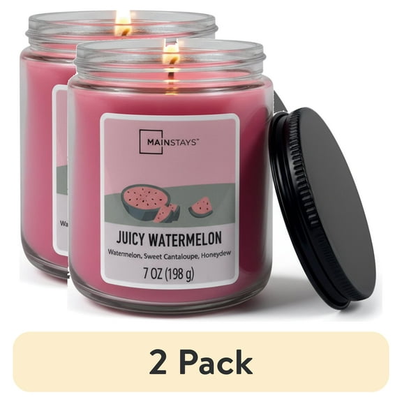 (2 pack) Mainstays Single-Wick Twist Glass Jar Scented Candle, Juicy Watermelon, 7oz.