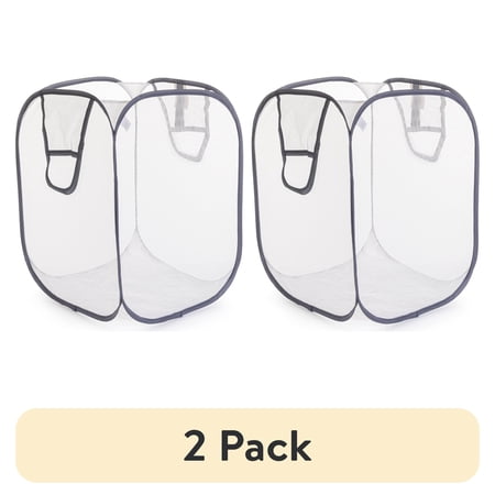 (2 pack) Mainstays Jumbo Mesh Pop-Up Laundry Hamper, White, Adult