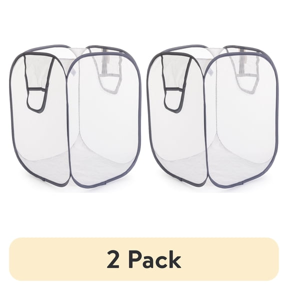 (2 pack) Mainstays Jumbo Mesh Pop-Up Laundry Hamper, White, Adult