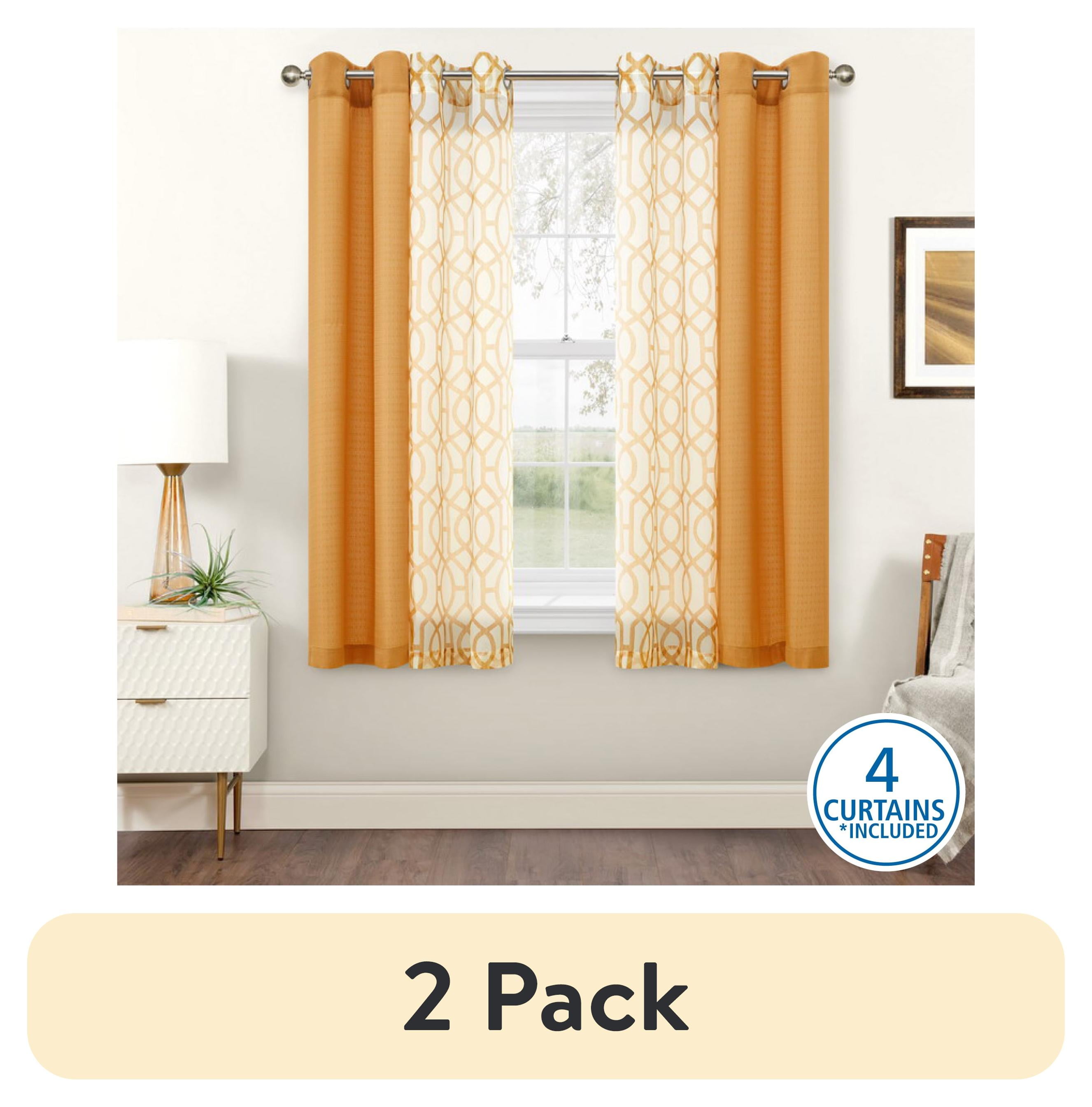 (2 pack) Mainstays Kingswood Grommet Top Curtain and Sheers, 4 Panels, Brown Sugar, 27.5" W x 63” L