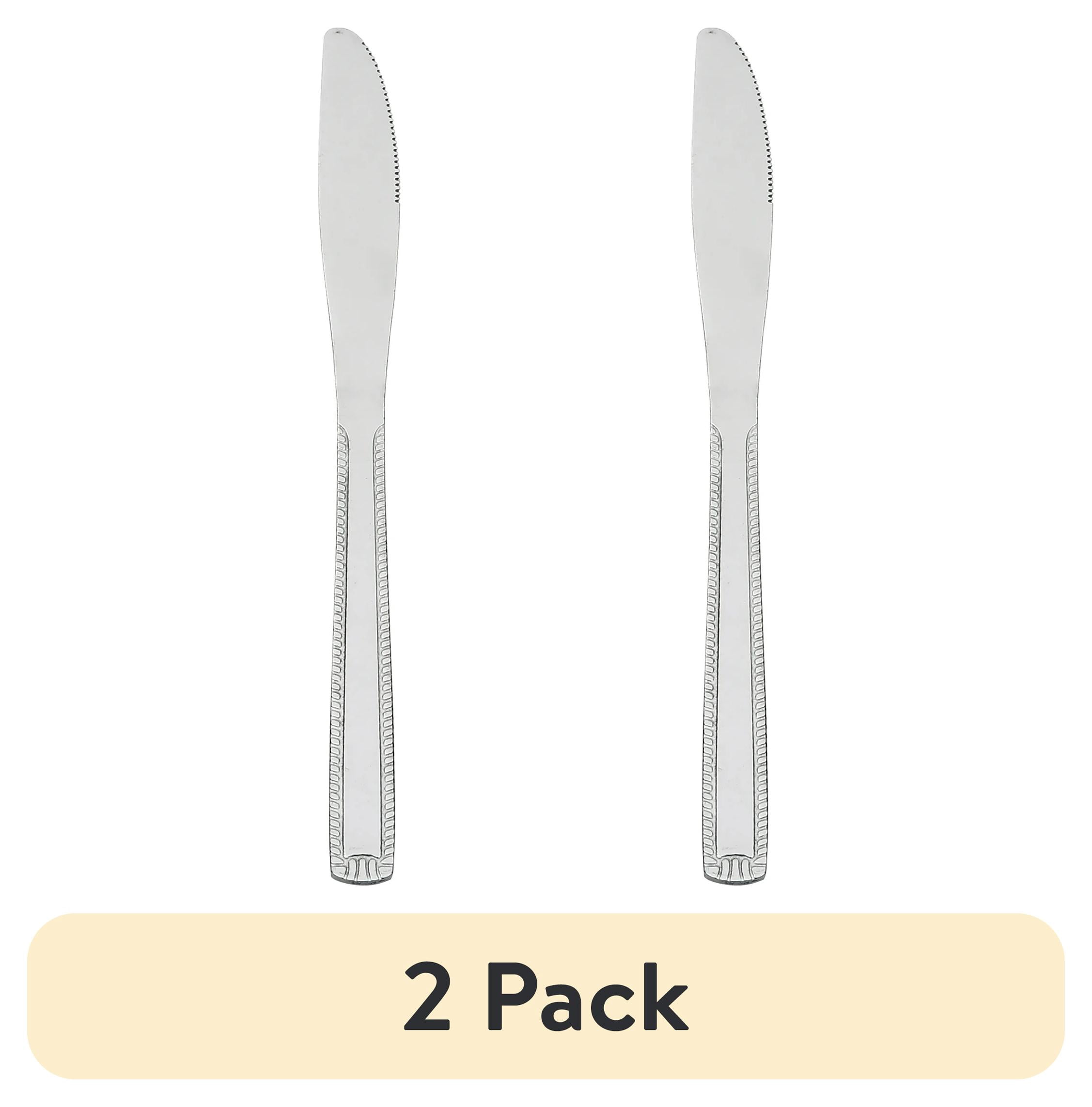 (2 pack) Mainstays Lace Stainless Steel Adult Dinner Tableware Knife, 4-Piece Set,Silver