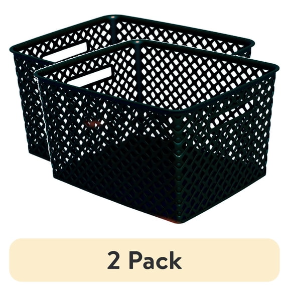 (2 pack) Mainstays Large Black Decorative Plastic Storage Basket, 14.7 in x 12 in x 8.5 in