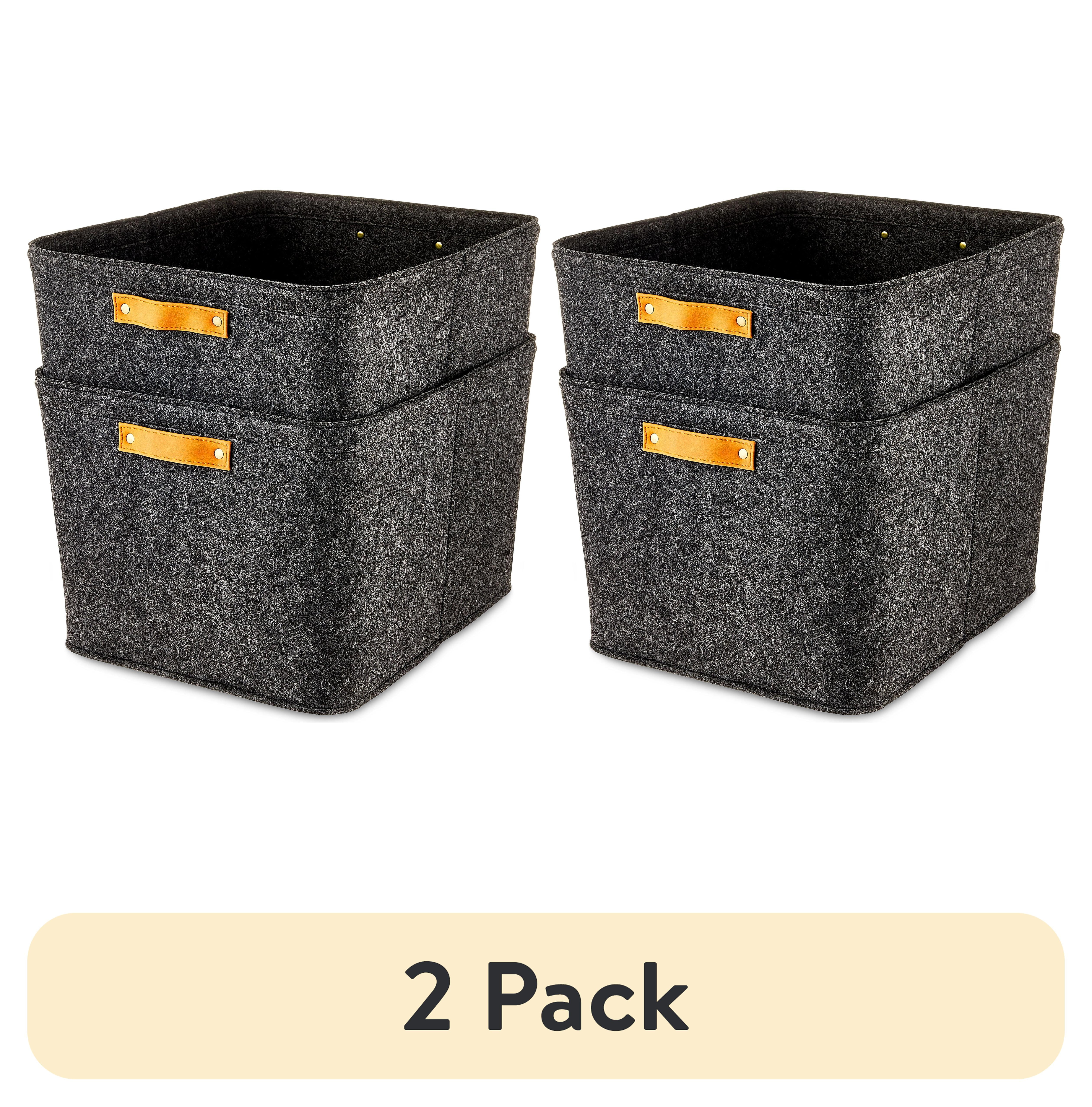 (2 pack) Mainstays Dark Gray Felt Decorative Storage Basket, 15 in x 11.02 in x 7.87 in