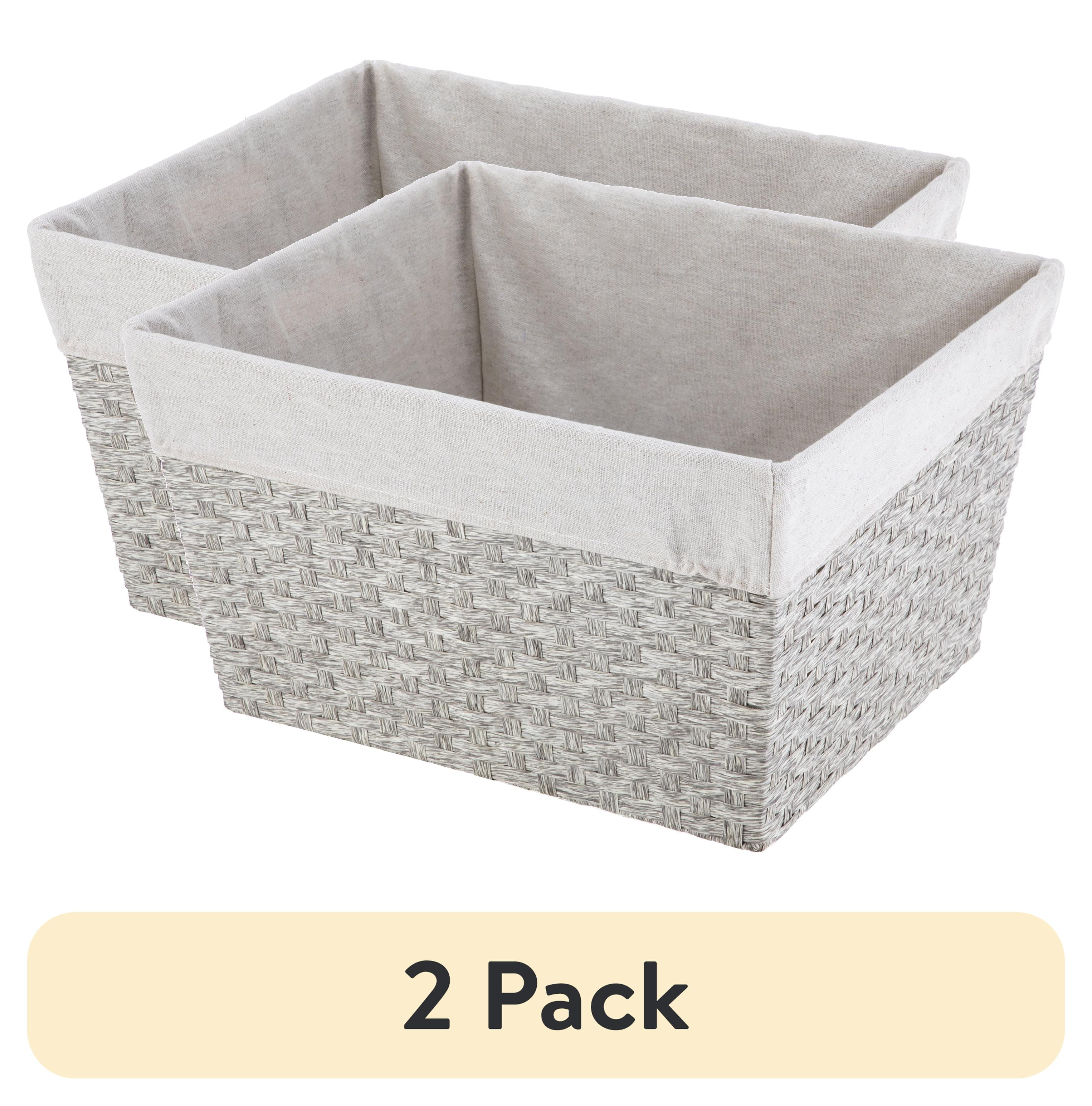 (2 pack) Mainstays Large Gray Paper Rope Storage Basket with Fabric Liner and Handles