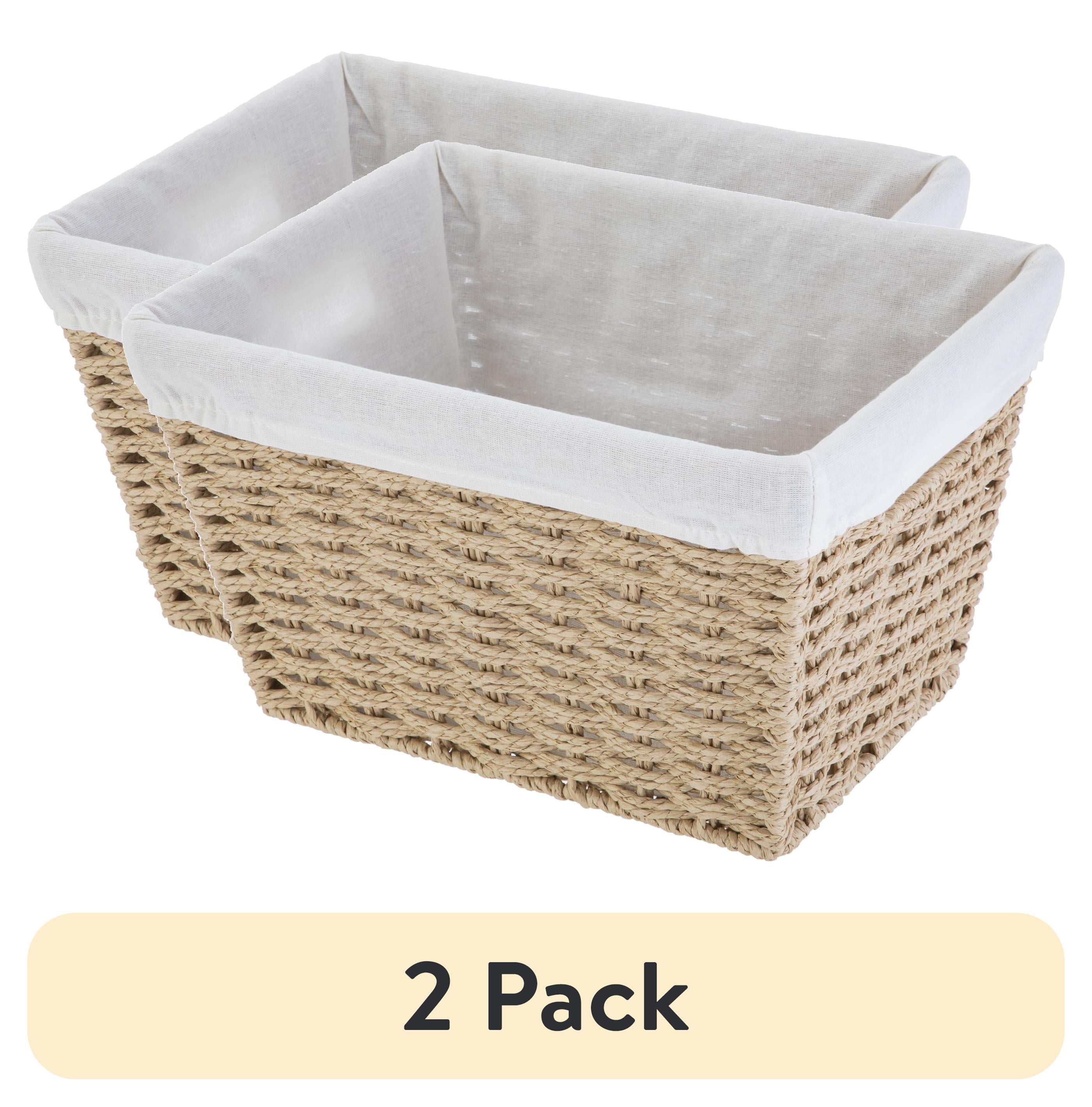 (2 pack) Mainstays Large Tan Woven Paper Rope Decorative Storage Basket with Removable Liner, 16 in x 9.7 in x 13.4 in - Walmart.com