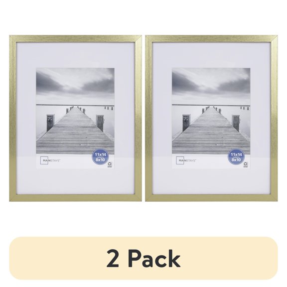 (2 pack) Mainstays Linear Gallery 11 x 14 Gold Picture Frame, Fits 8 x 10 with Mat